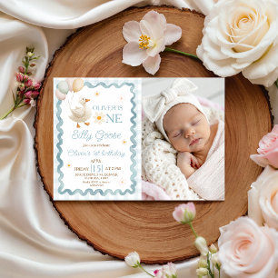Silly Goose Photo Gingham Birthday Invite