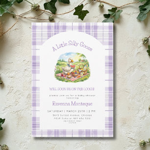 Silly Goose Picnic Purple Gingham Baby Shower Invitation