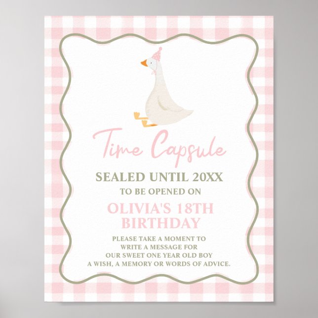 Silly Goose Pink 1st Birthday Time Capsule Poster (Front)
