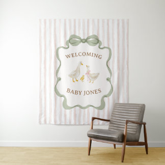 Silly Goose Pink Baby Shower Banner Tapestry
