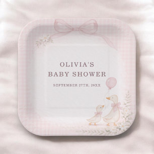 Silly Goose Pink Baby Shower Party Paper Plates