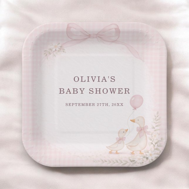 Silly Goose Pink Baby Shower Party Paper Plates (Creator Uploaded)