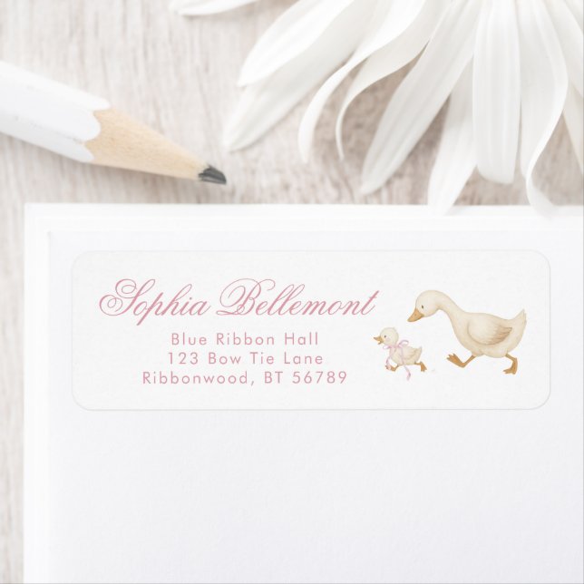 Silly Goose Pink Baby Shower Return Address Label (Insitu)
