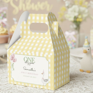 Silly Goose Pink Balloons Gingham 1st Birthday Favor Boxes