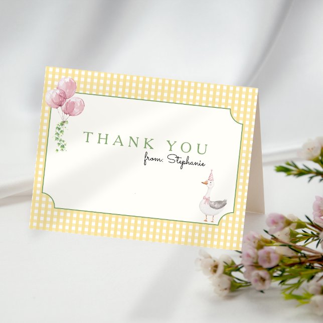 Silly Goose Pink Balloons Gingham Thank you (Silly Goose Thank you Card)