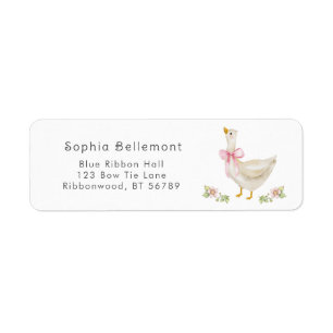 Silly Goose Pink bow baby shower Return Address Label
