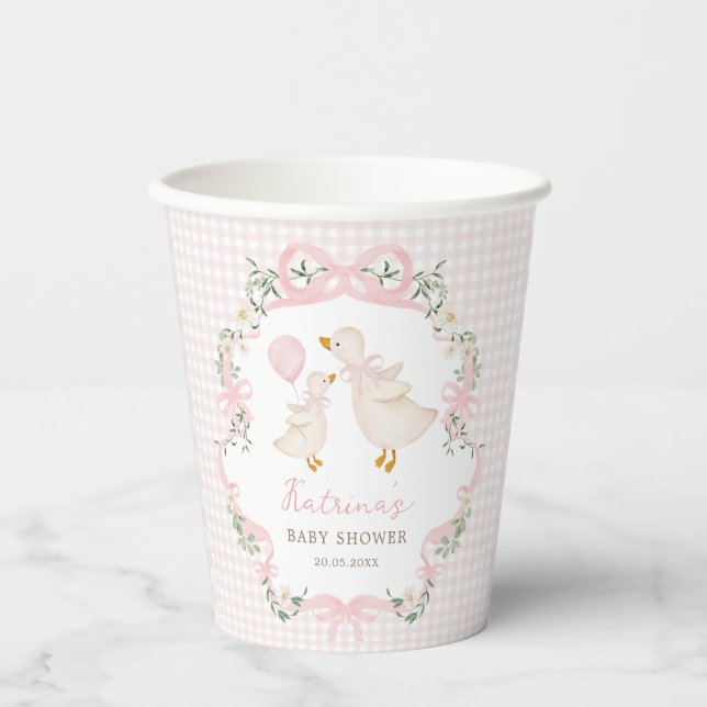 Silly Goose Pink Bow Balloon Baby Girl Shower Paper Cups (Front)