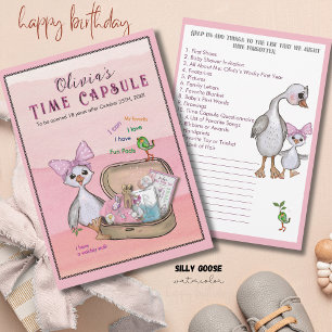 Silly Goose Pink Bow Birthday Time Capsule Game Invitation