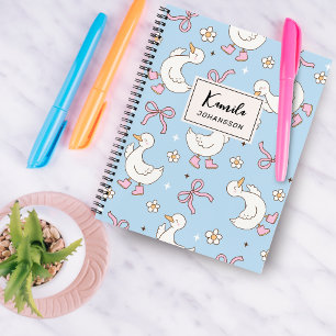Silly Goose Pink Bow Coquette Custom Script Name Notebook