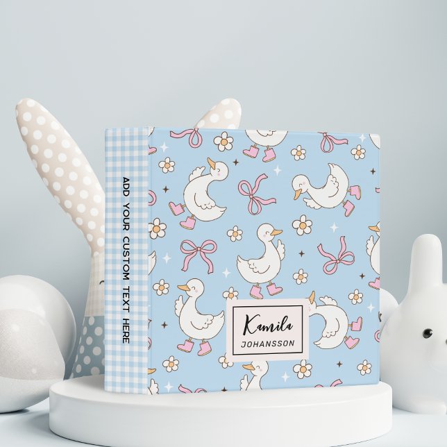 Silly Goose Pink Bow Coquette Personalized 3 Ring Binder (Creator Uploaded)