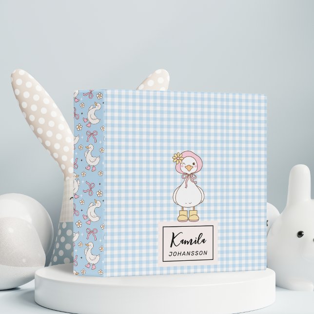 Silly Goose Pink Bow Coquette Plaid Personalized 3 Ring Binder (Creator Uploaded)