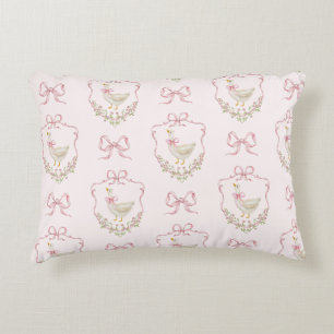 Silly Goose Pink Bow crest Vintage baby girl Accent Pillow