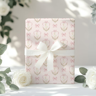 Silly Goose Pink Bow crest Vintage baby shower Wrapping Paper