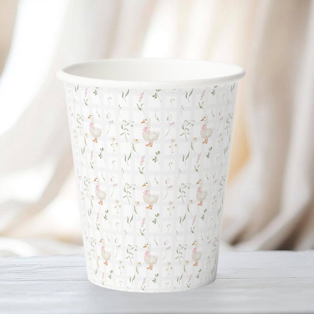 Silly Goose Pink Bow Floral Girl Baby Shower Paper Cups (Creator Uploaded)