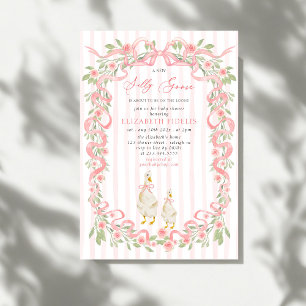 Silly Goose Pink Bow Floral Roses Baby Shower Invitation
