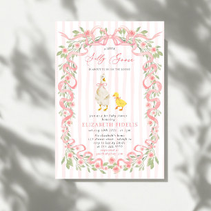  Silly Goose  Pink Bow Floral Roses Baby Shower Invitation