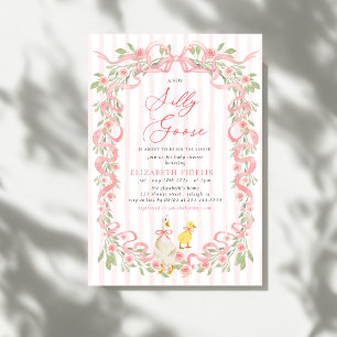  Silly Goose  Pink Bow Floral Roses Baby Shower Invitation