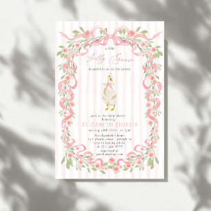  Silly Goose  Pink Bow Floral Roses Baby Shower Invitation