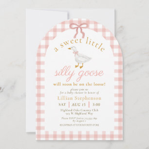 Silly Goose Pink Bow Gingham Baby Shower Arch Invitation
