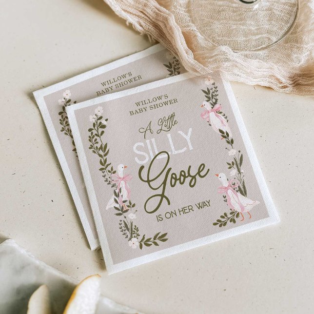 Silly Goose Pink Bow Girl Baby Shower Napkins (Creator Uploaded)