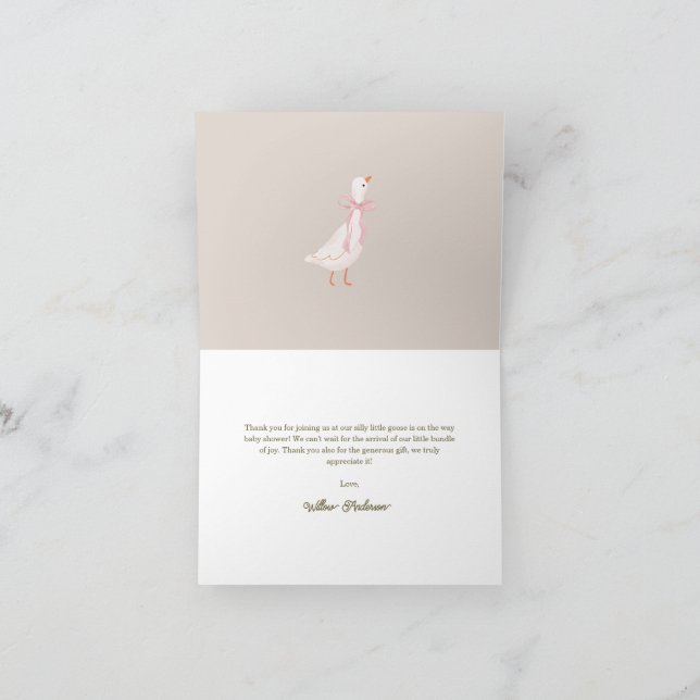 Silly Goose Pink Bow Girl Baby Shower Thank You Invitation (Inside)