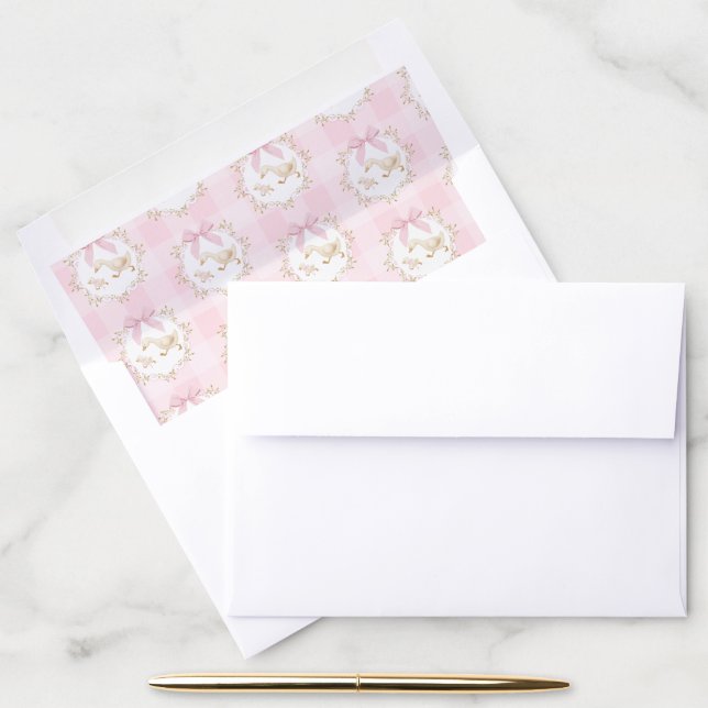 Silly Goose Pink Bow Whimsical Preppy Gingham Envelope Liner (Desk)
