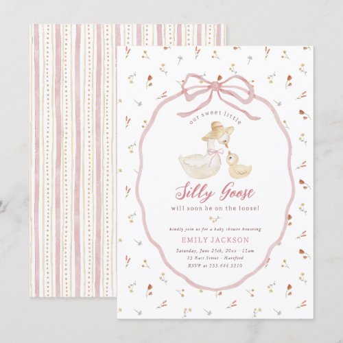 Silly Goose Pink Bow Wildflower Baby Shower Invitation