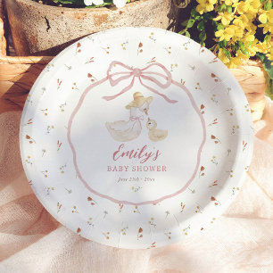 Silly Goose Pink Bow Wildflower Baby Shower Paper Plates