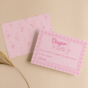 Silly Goose Pink Drawn Baby Girl Diaper Raffle Enclosure Card