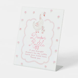 Silly Goose Pink Floral Baby Shower Diaper Raffle Pedestal Sign