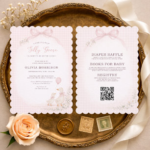Silly Goose Pink Gingham All in One Baby Shower Invitation