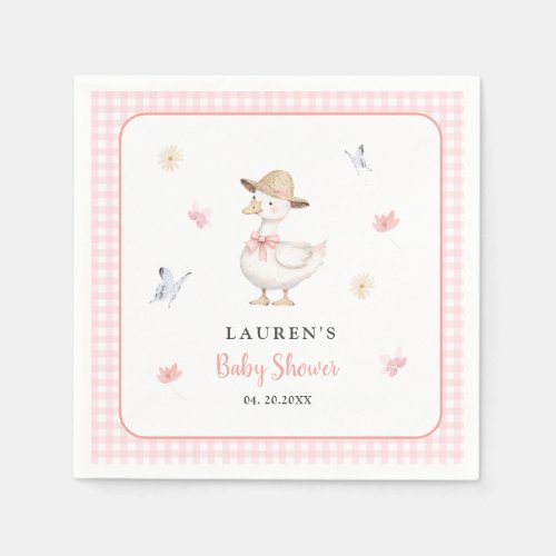 Silly Goose Pink gingham Baby girl Baby shower Napkins
