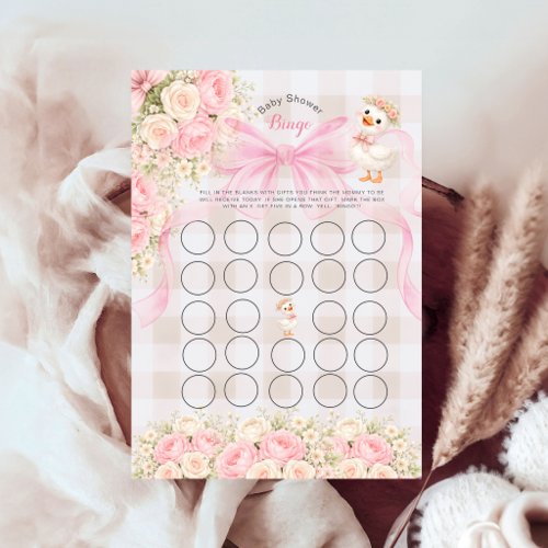 Silly Goose Pink Gingham Baby Shower Bingo Game