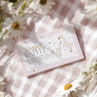 Silly Goose Pink Gingham Baby Shower Diaper Raffle Enclosure Card