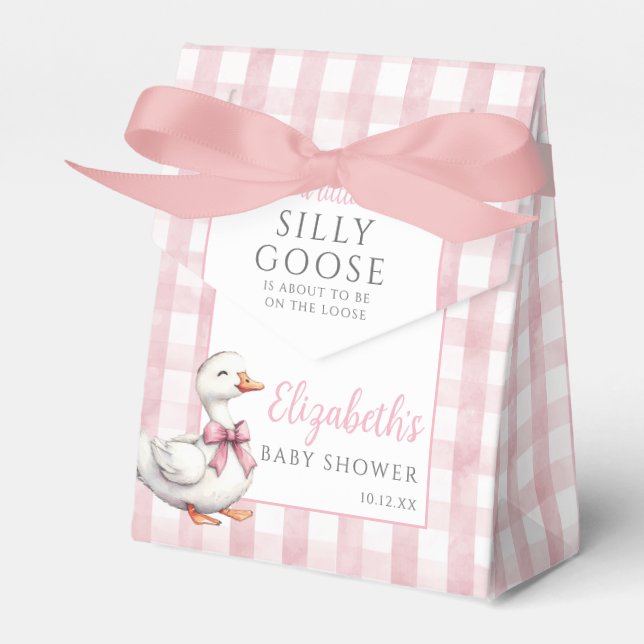Silly Goose Pink Gingham Baby Shower Favor Boxes (Front Side)