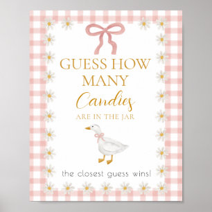 Silly Goose Pink Gingham Baby Shower Guessing Game Poster