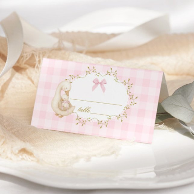 Silly Goose Pink Gingham baby shower Place Card (Creator Uploaded)