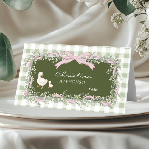 Silly Goose Pink Gingham Baby Shower Place Card