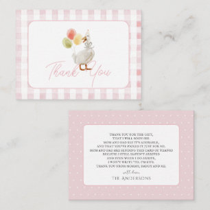 Silly Goose Pink Gingham Baby Shower Thank You Note Card