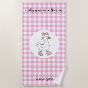 Silly Goose Pink Gingham Beach Towel