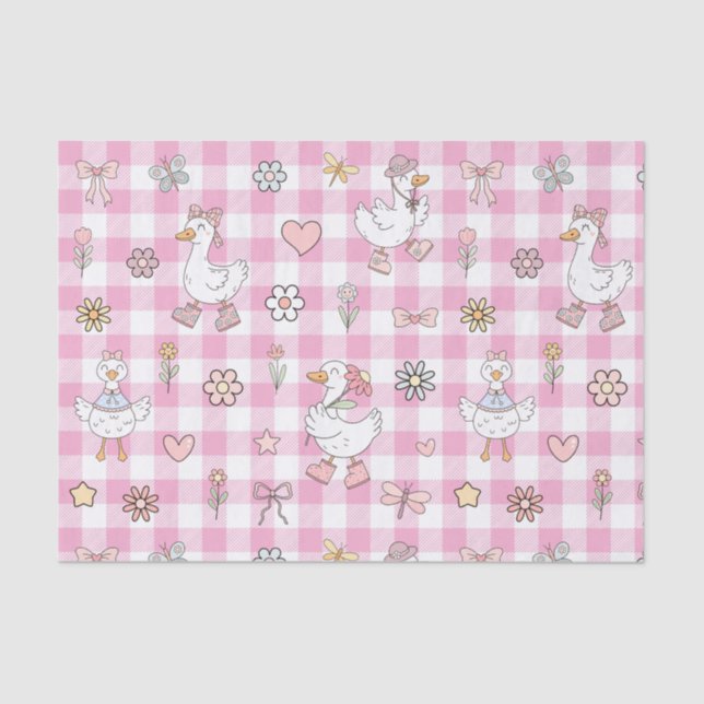 Silly Goose Pink Gingham Birthday Tissue Paper (Front)