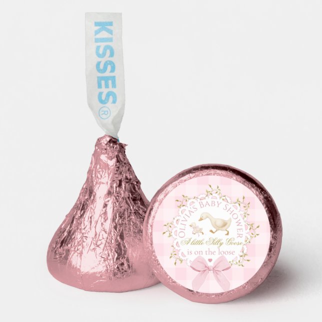 Silly Goose Pink Gingham Bow Baby Shower Hershey®'s Kisses® (Front)