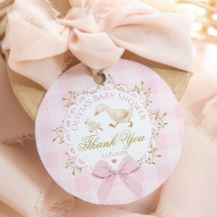 Silly Goose Pink Gingham Bow Baby Shower Thank you Favor Tags