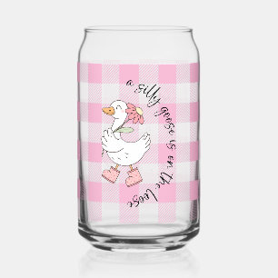Silly Goose Pink Gingham Can Glass