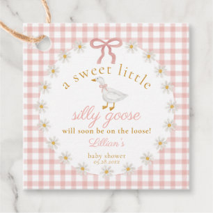 Silly Goose Pink Gingham Cottagecore Baby Shower Favor Tags