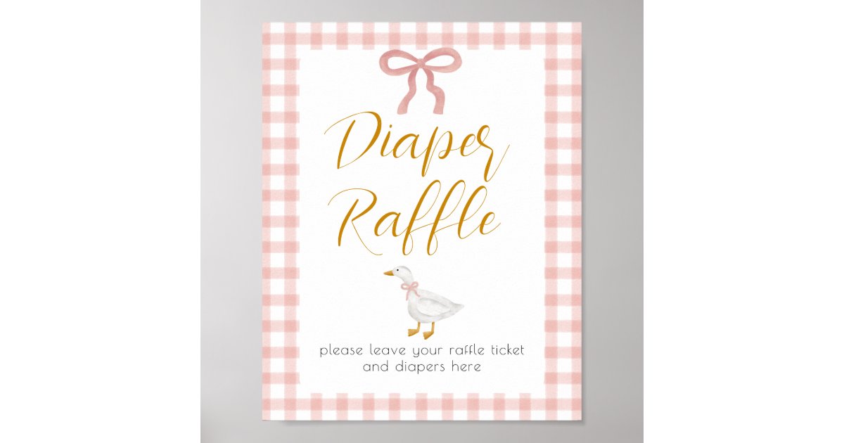 Silly Goose Pink Gingham Diaper Raffle Poster | Zazzle