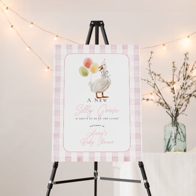Silly Goose Pink Gingham Girl Baby Shower Foam Board (In Situ (Stand))
