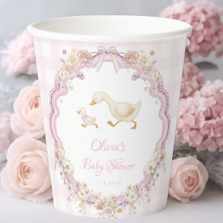 Silly Goose Pink Gingham Girl Baby Shower Paper Cups