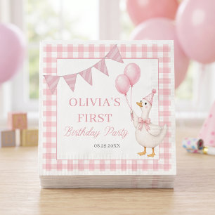 Silly Goose Pink Gingham Girl Birthday Napkins