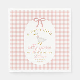 Silly Goose Pink Gingham Girl Cottage Baby Shower Napkins